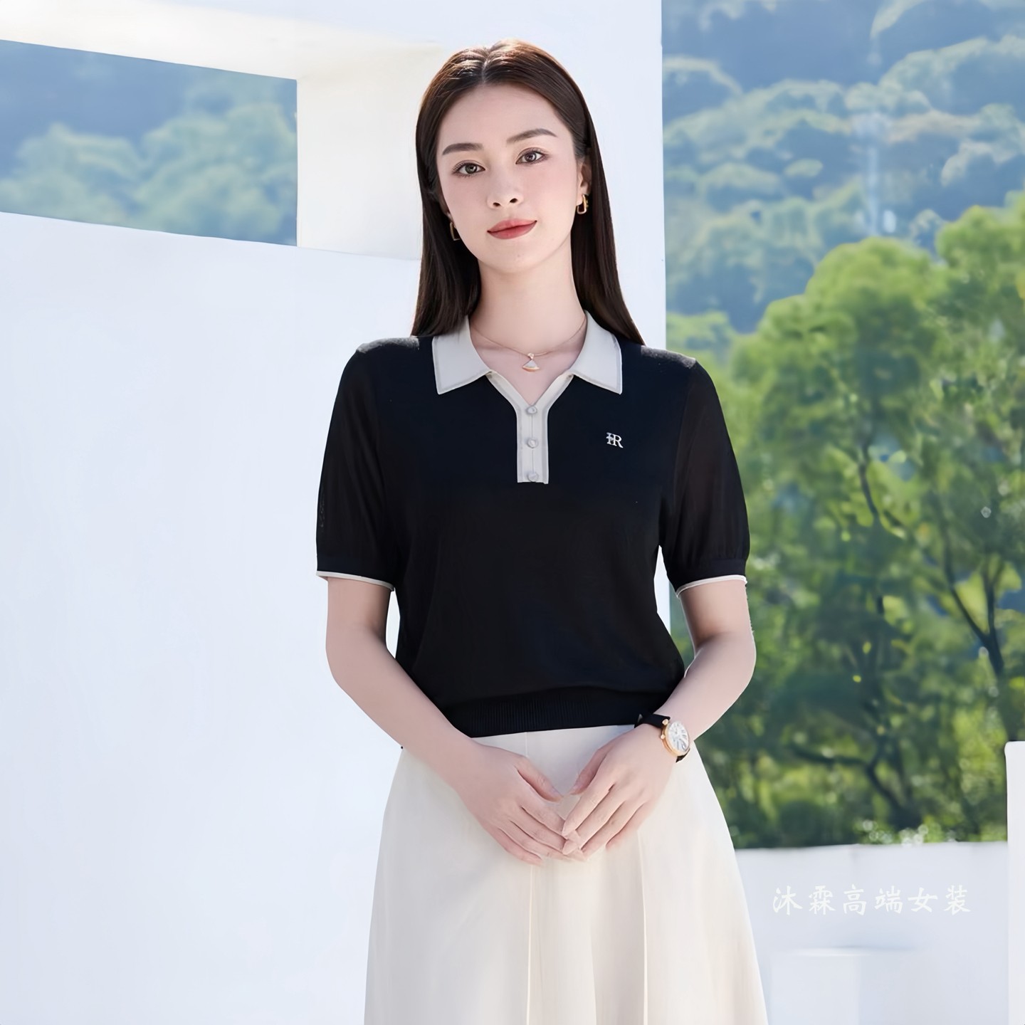 沐紫霖2026夏季新大码显瘦宽松莱赛尔天丝针织衫女上衣t恤93552S