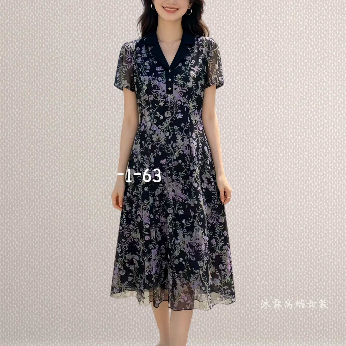 凯永2026夏季新款台湾纱料连衣裙隆穈丝女修身显瘦气质妈妈装7342