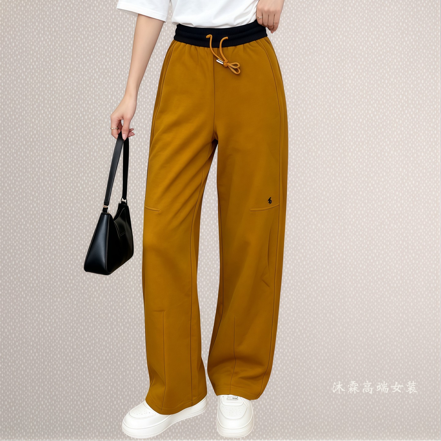 雅姿赏色珊瑚花2026秋冬宽松大码修身显瘦胖M休闲直筒女裤91042-1