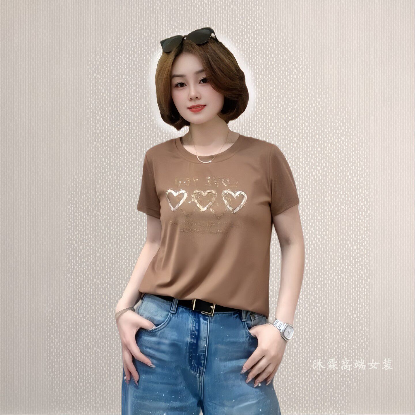 斐斐2026夏季新款宽松大码修身显瘦气质女打底衫百搭上衣T恤3303