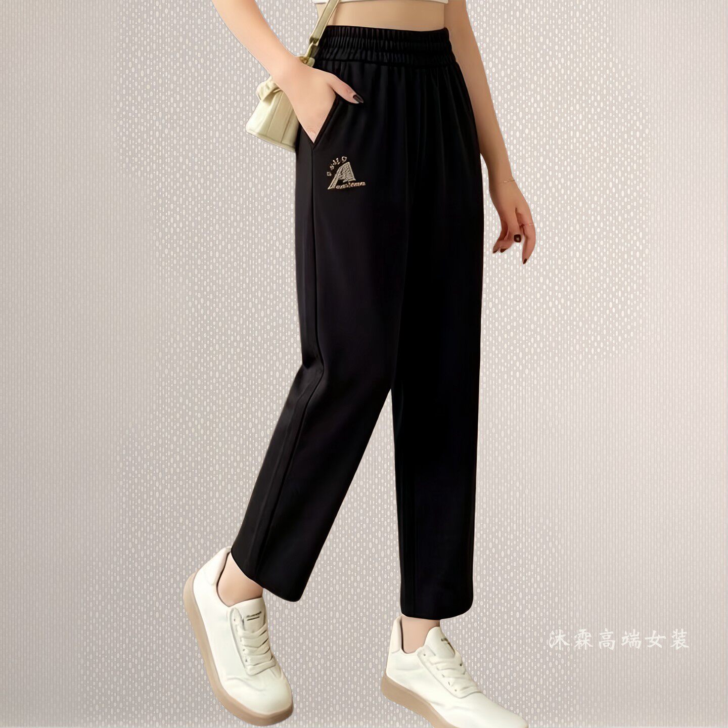 雅姿赏色珊瑚花2026夏季新宽松大码修身显瘦胖M休闲直筒女裤89016