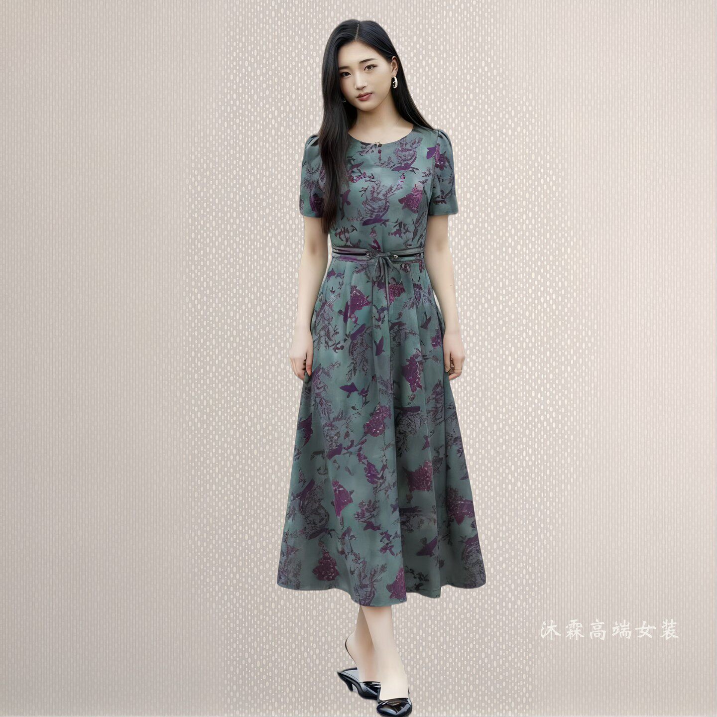沐紫霖2026夏季新款时尚显瘦大码气质修身妈妈婚宴礼服连衣裙8013