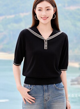 沐紫霖2026春夏季新款大码显瘦宽松莱赛尔天丝针织衫上衣t恤57038