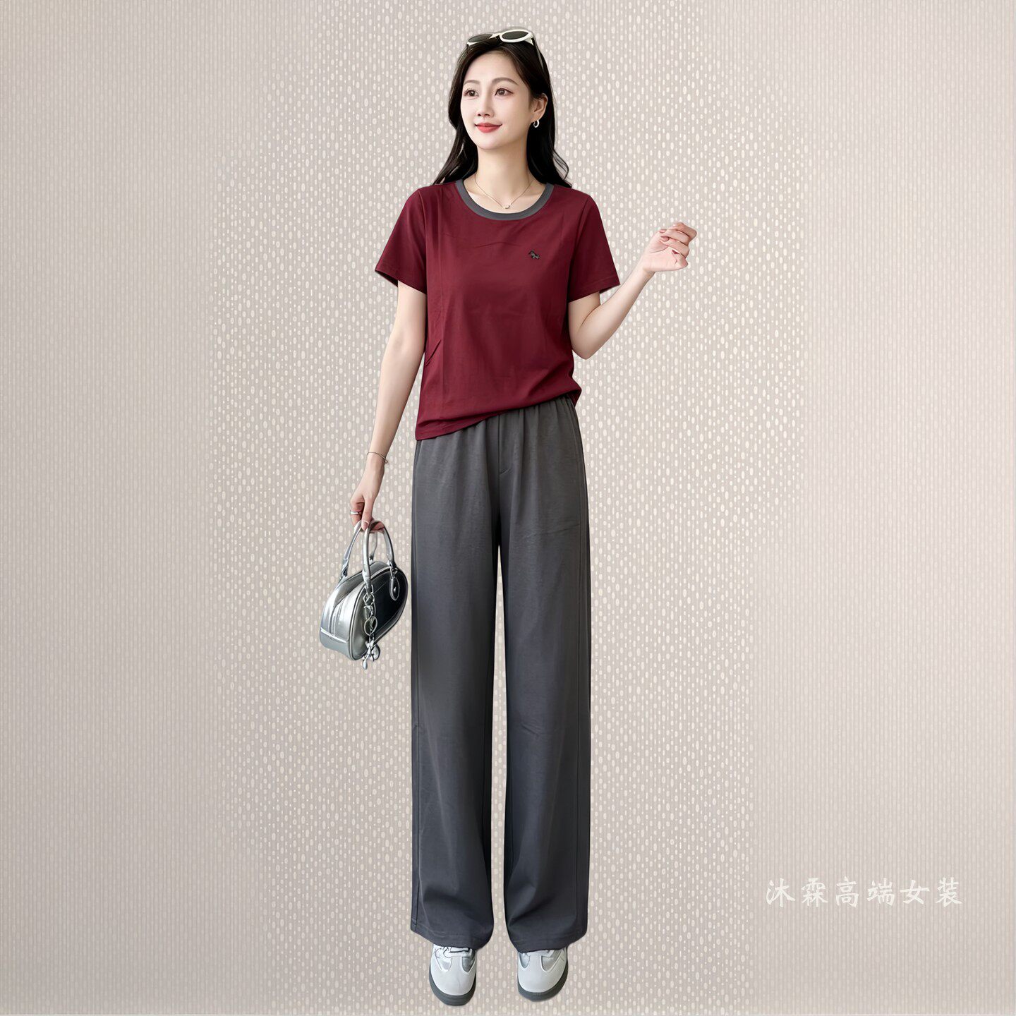 雅姿赏色珊瑚花2026夏季新款大码气质宽松运动休闲两件套装81058