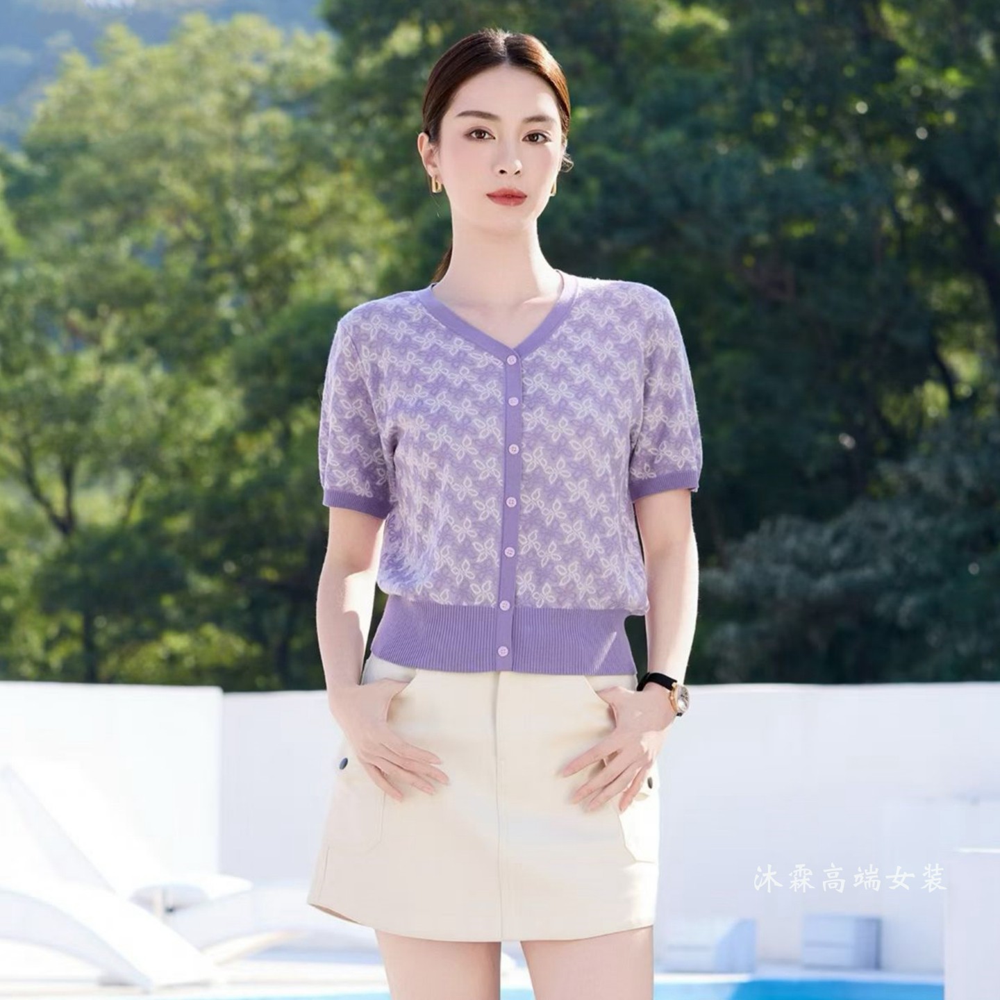 沐紫霖2026夏季新款大码显瘦宽松莱赛尔天丝针织衫女上衣t恤93027