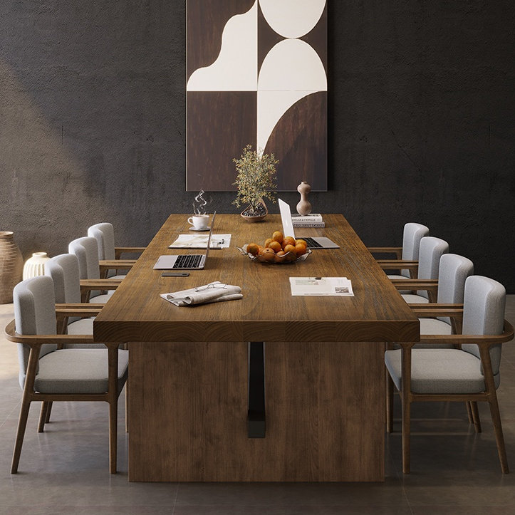 实木会议长桌美式工业风loft办公室洽谈培训桌椅组合大桌子工作台