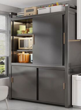 家用钢制阳台储物柜一体靠墙落地柜推拉门收纳柜多功能杂物置物架