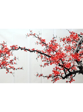 喜上眉梢四尺国画梅花图花鸟纯手绘中式装饰红梅报春无款玄关中堂