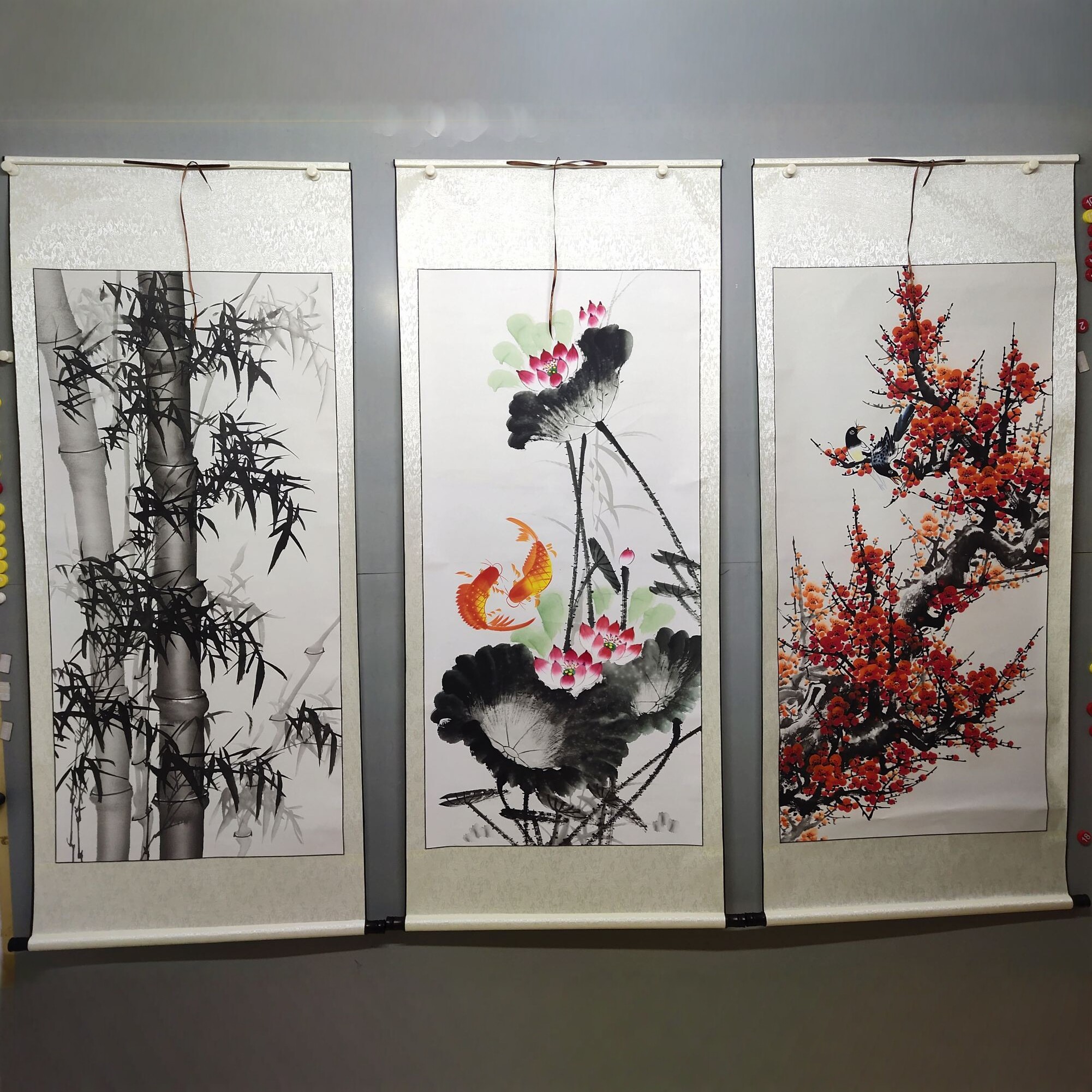 荷花梅花竹子水墨挂轴四尺国画花鸟山水人物卷轴成品字画手绘中堂