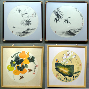 三尺斗方花鸟国画手绘葫芦荷花实木画框装饰客厅挂画成品已裱字画