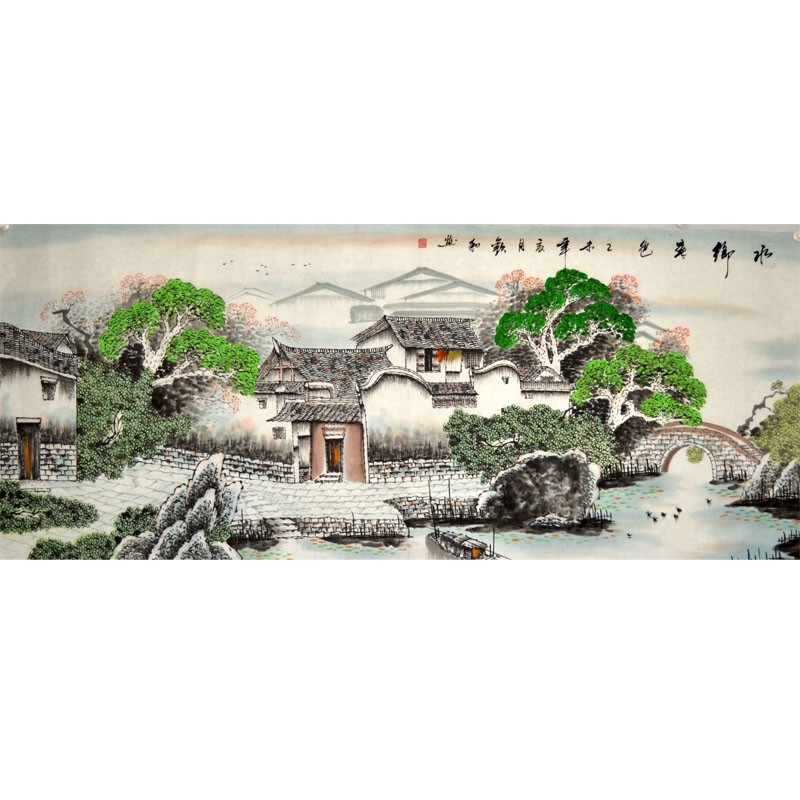 水乡挂画客厅书房风景手绘原稿中式横幅小六尺国画山水画字画江南