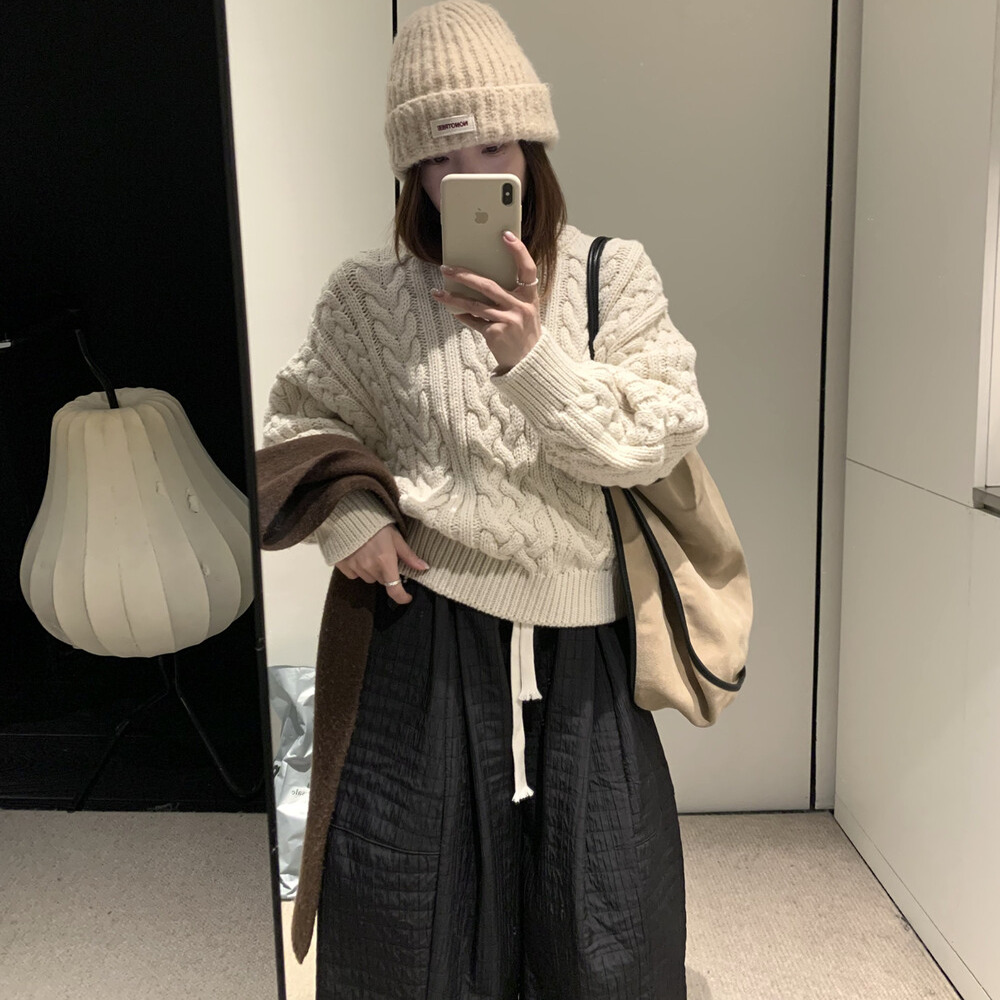 2025冬季新款老钱风麻花编织毛衣