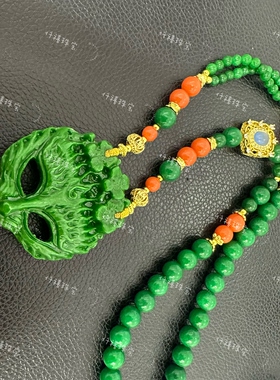 爆款祖母绿甘青双面九尾狐吊坠项链小众轻奢款国潮高级感女毛衣链