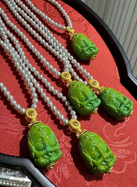 湖北绿松石菜籽绿象宝宝吊坠项链毛衣链吉祥如意时尚潮流女生礼物