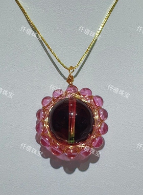 新款紫绿渐变西瓜碧玺雕花雕刻国风轻奢项链小众设计感锁骨链颈链