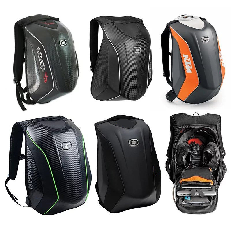 机车骑士摩旅碳纤纹机车骑行双肩旅行安全帽全盔包防水硬壳揹包男