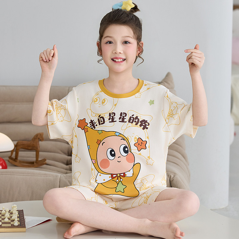 女童睡衣2026新款夏季薄款母女亲子装星星人纯棉大儿童家居服女孩