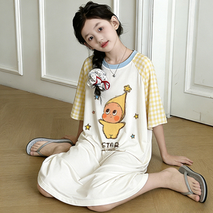 莫代尔儿童睡衣星星人2026新款短袖连衣裙棉绸家居服女童夏季睡裙