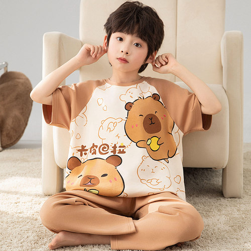 儿童睡衣男童夏款纯棉短袖长裤