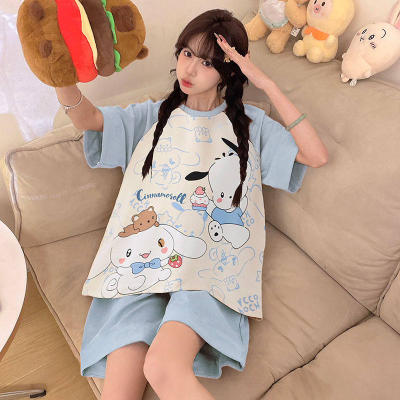 玉桂狗睡衣女款夏季纯棉短袖套装