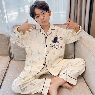 纯棉睡衣男童长袖春季男孩衣服宇航员中大童青少年儿童家居服
