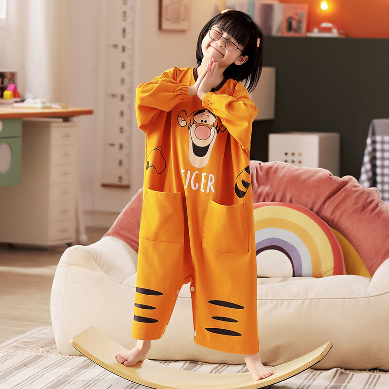 女童睡衣秋冬款连体长袖儿童连身哈衣女中大童可爱超萌少女纯棉虎