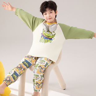 儿童纯棉睡衣春秋季长袖裤全棉2025新款三眼仔家居服秋款男童套装