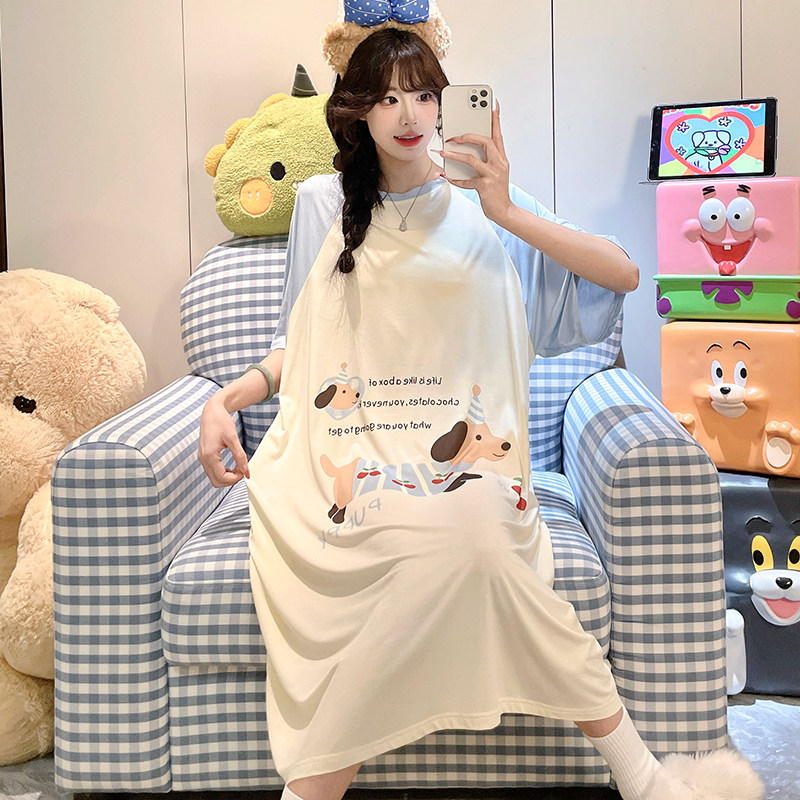 夏季睡裙大学生睡衣女款2026新款夏莫代尔可爱甜美宽松大码连衣裙