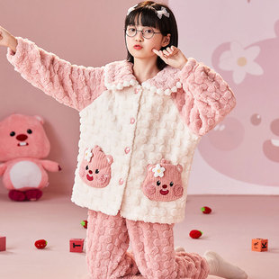 珊瑚绒睡衣儿童loopy露比法兰绒套装宝宝冬装公主女童家居服秋冬