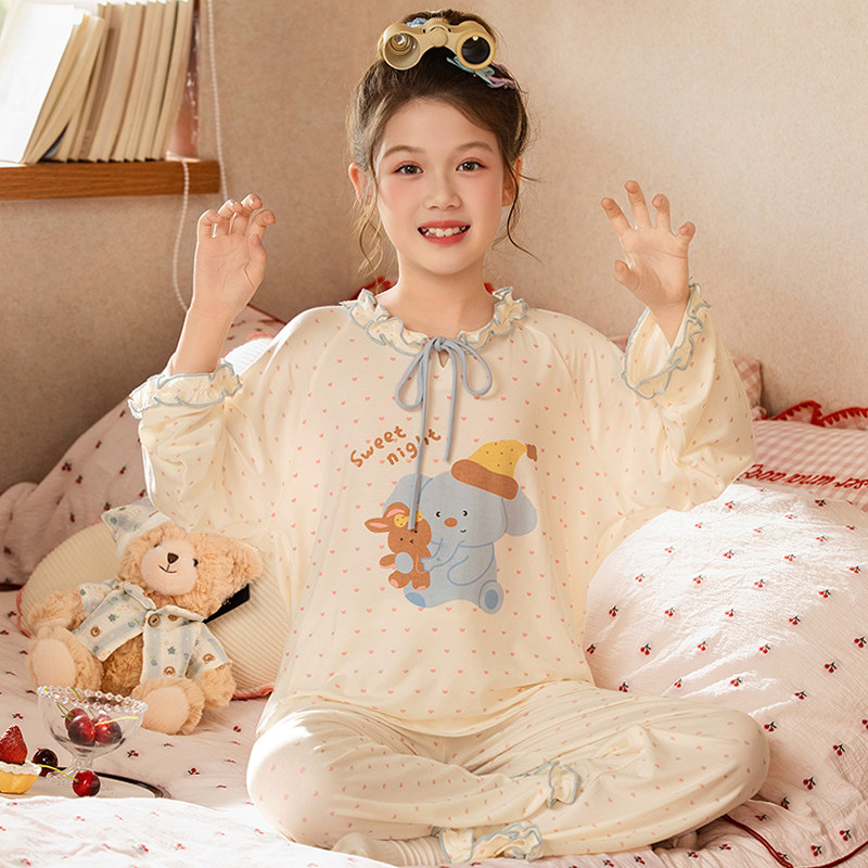 莫代尔儿童睡衣2026正流行女孩衣服亲子装可外穿的家居服女童套装