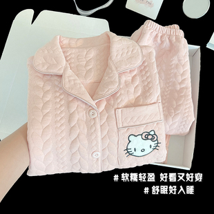 hellokitty睡衣女童冬加厚凯蒂猫衣服初中生女孩珊瑚绒儿童家居服