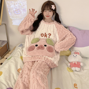 睡衣女可外穿冬珊瑚绒家居服2025超火冬装一整套初中生女孩厚衣服