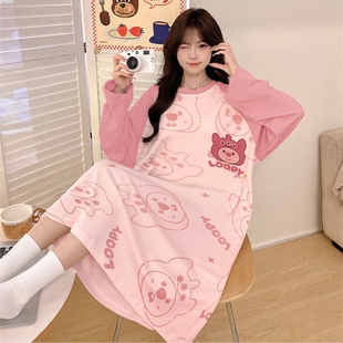 loopy睡裙女款春秋季纯棉可爱风长袖高级感睡衣裙子可外穿家居服