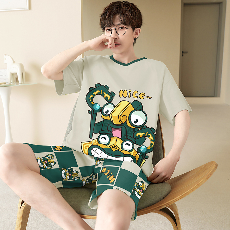 青少年睡衣男初中学生夏季薄款