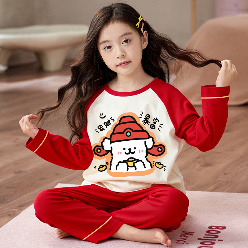 2026马年儿童睡衣女童新年衣服秋