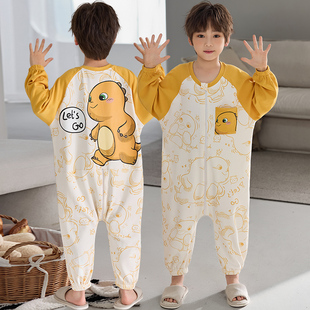 儿童连体睡衣男童春秋宝宝睡袋小奶龙衣服2026春装男孩纯棉家居服