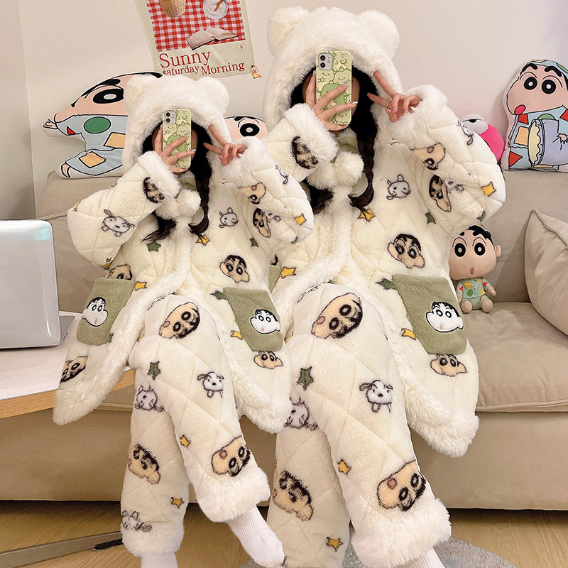 儿童睡衣蜡笔小新睡袍亲子装母特厚三层夹棉家居服2025年新款棉袄,女士内衣/男士内衣/家居服,睡袍/浴袍,淘宝优惠券,粉丝福利购,淘宝优惠卷