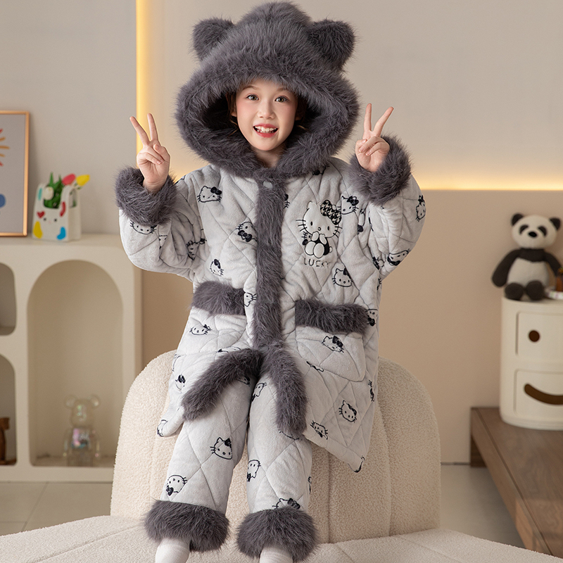 三层加厚夹棉睡衣女童2025超火