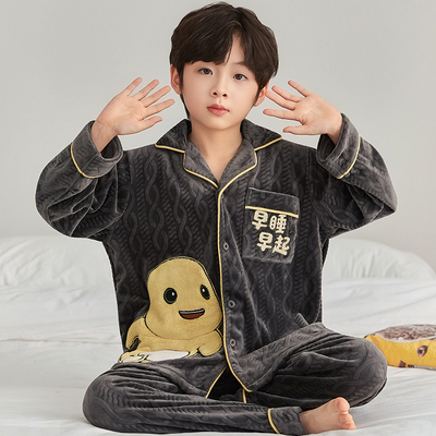 男童睡衣珊瑚绒秋装2025新款男孩
