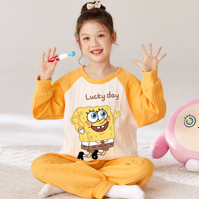 女童睡衣空气棉冬天海绵宝宝套装