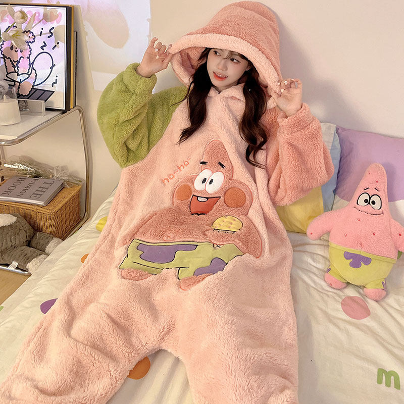 连体睡衣秋冬款女珊瑚绒加绒睡袋