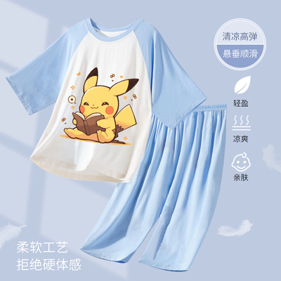 男童睡衣皮卡丘莫代尔短袖七分裤