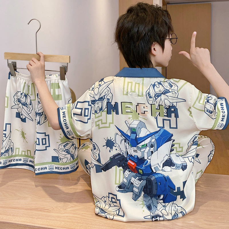冰丝男童睡衣短袖男孩高达家居服