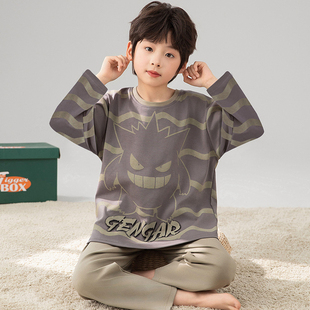 耿鬼男童睡衣纯棉长袖秋装2025新款春秋季儿童男孩大童家居服秋天