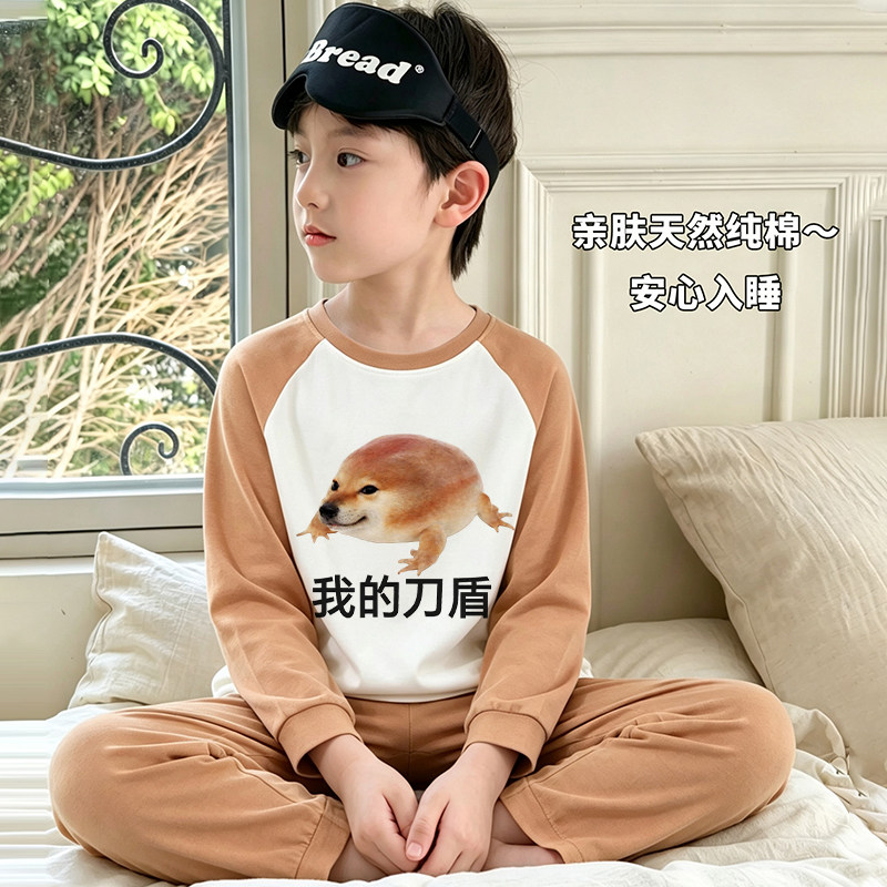 睡衣男童秋季纯棉长袖抽象家居服