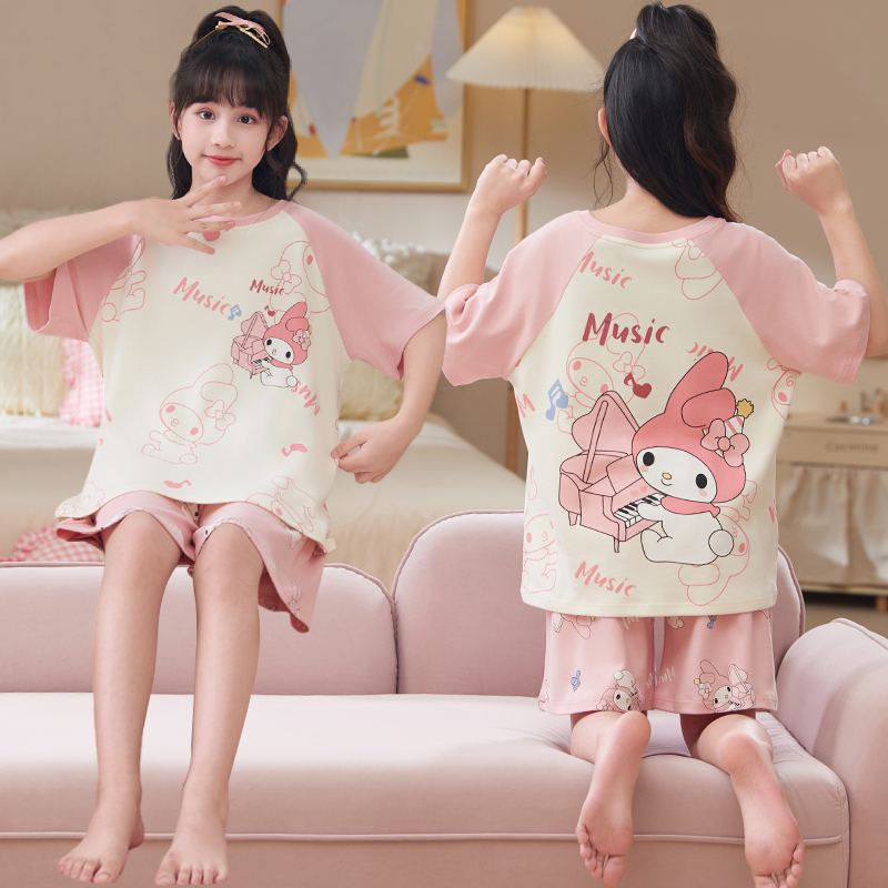 美乐蒂女童睡衣纯棉短袖套装夏季