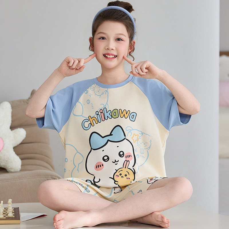 儿童睡衣公主风2026超火夏装一整套小八亲子装纯棉家居服女童套装