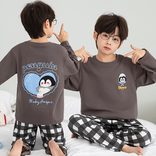 pingu企鹅春秋儿童睡衣2025新款男童青少年秋冬季纯棉薄款家居服