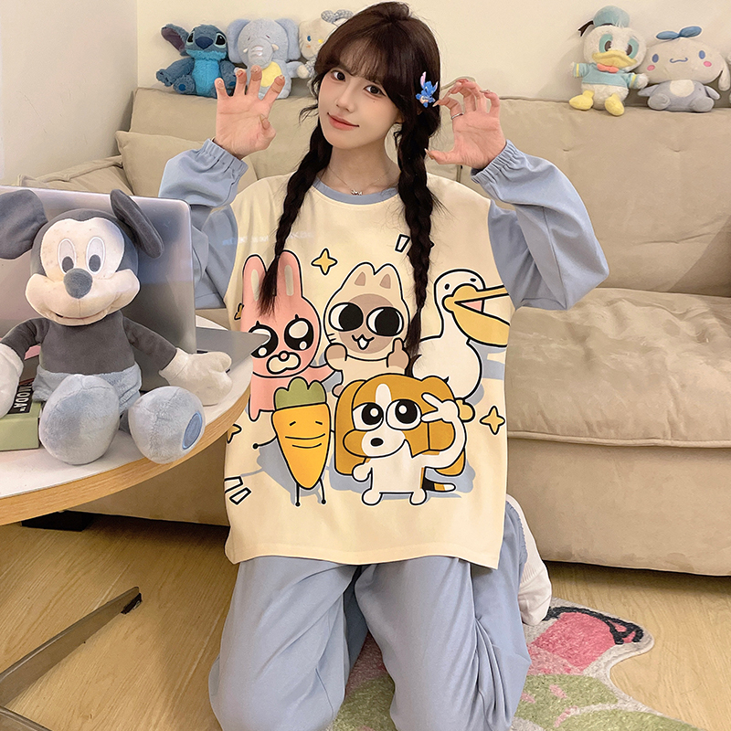 睡衣女款春秋款纯棉长袖可爱套装