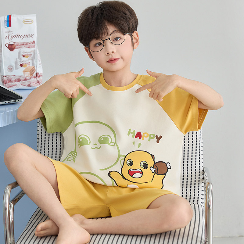 童装男童2026新款儿童睡衣男孩纯棉家居服大童短袖短裤夏季两件套